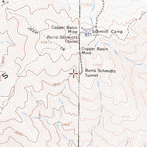 Topographic Map of Burro Schmidts Tunnel, CA
