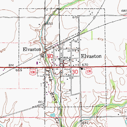 Topographic Map of Village of Elvaston, IL