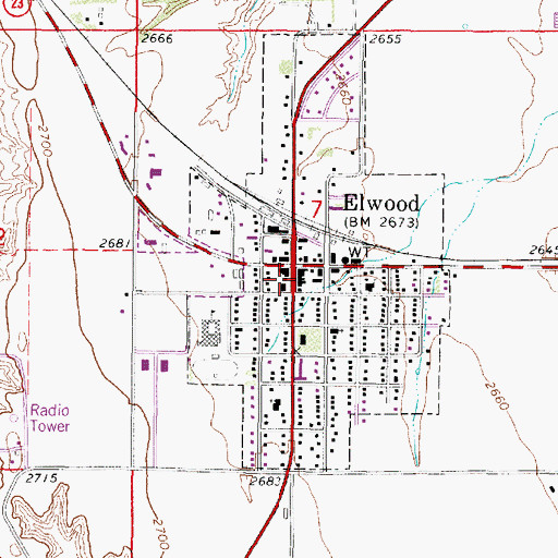 Topographic Map of Village of Elwood, NE