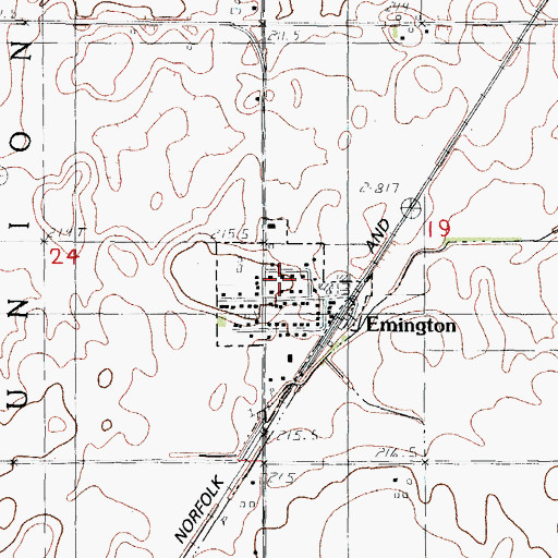 Topographic Map of Village of Emington, IL