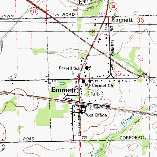 Topographic Map of Village of Emmett, MI