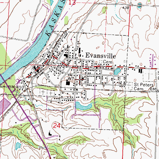 Topographic Map of Village of Evansville, IL