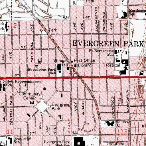 Topographic Map of Village of Evergreen Park, IL