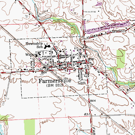 Topographic Map of Village of Farmersville, OH
