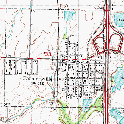 Topographic Map of Village of Farmersville, IL
