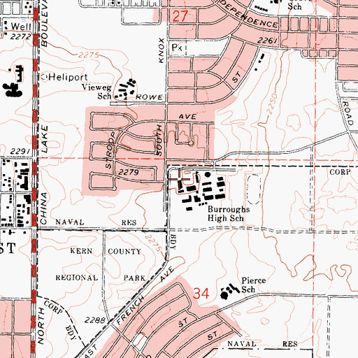 Topographic Map of Burroughs High School, CA