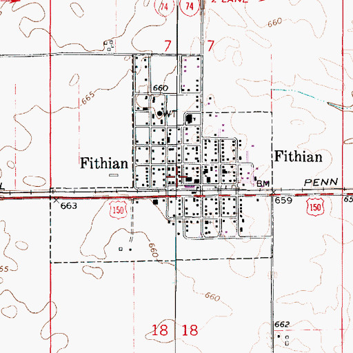 Topographic Map of Village of Fithian, IL