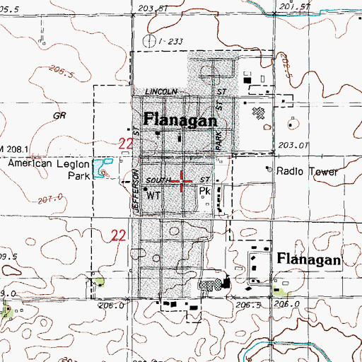 Topographic Map of Village of Flanagan, IL