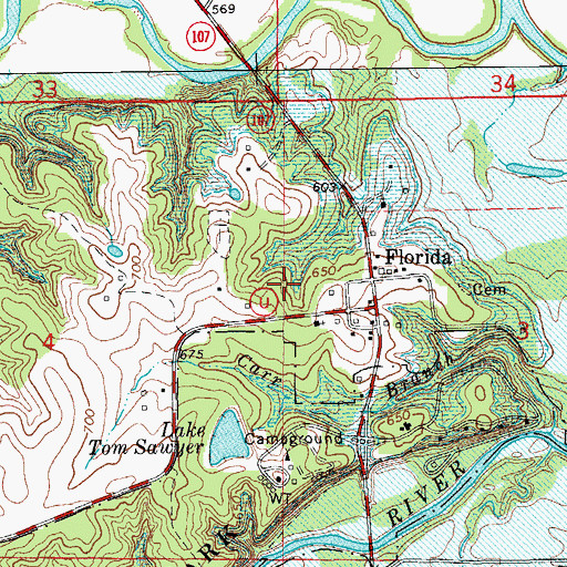 Topographic Map of Village of Florida, MO