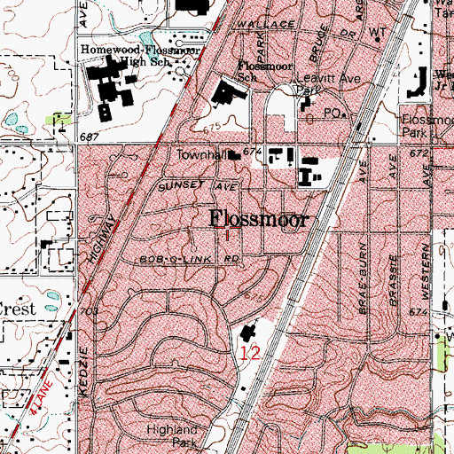 Topographic Map of Village of Flossmoor, IL