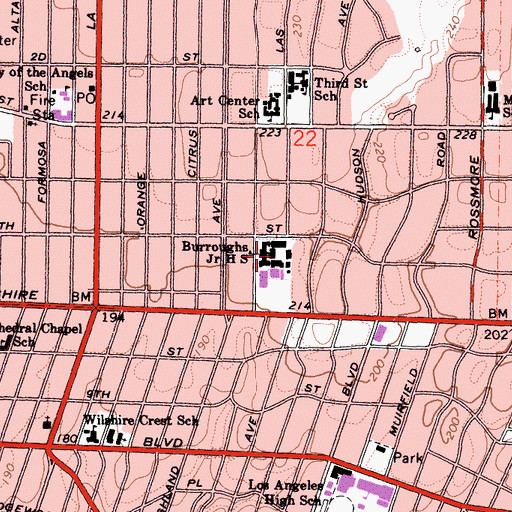Topographic Map of Burroughs Middle School, CA