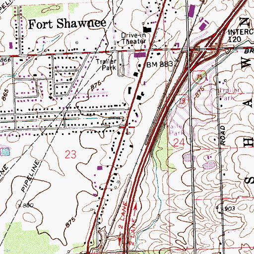 Topographic Map of Village of Fort Shawnee, OH