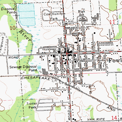 Topographic Map of Village of Fowlerville, MI