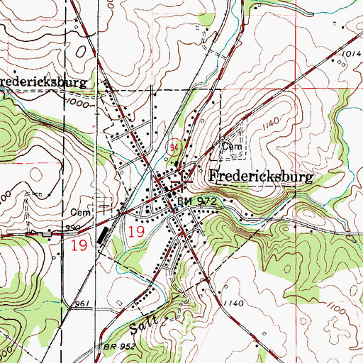 Topographic Map of Village of Fredericksburg, OH
