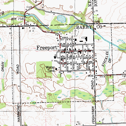 Topographic Map of Village of Freeport, MI