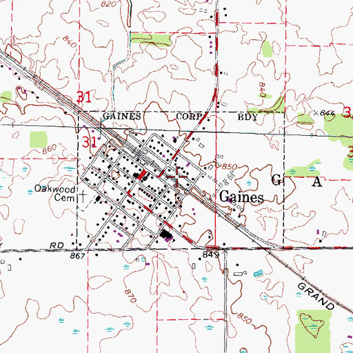 Topographic Map of Village of Gaines, MI
