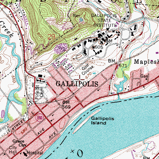 Topographic Map of Village of Gallipolis, OH