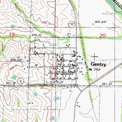 Topographic Map of Village of Gentry, MO