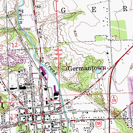 Topographic Map of City of Germantown, OH