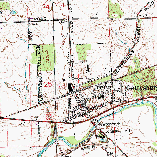 Topographic Map of Village of Gettysburg, OH