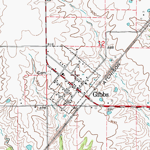 Topographic Map of Village of Gibbs, MO