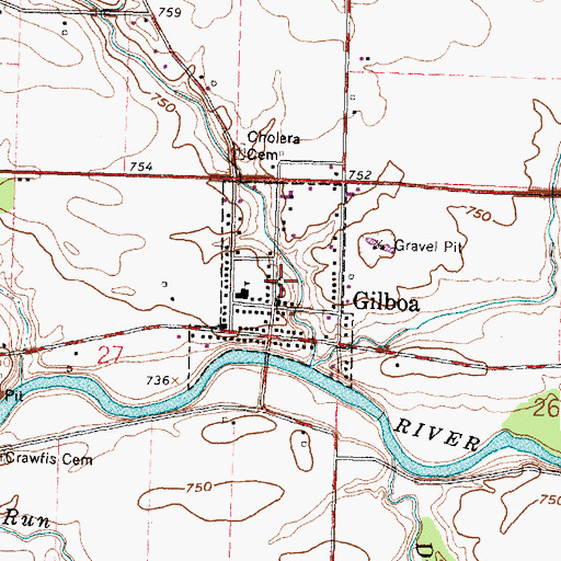 Topographic Map of Village of Gilboa, OH