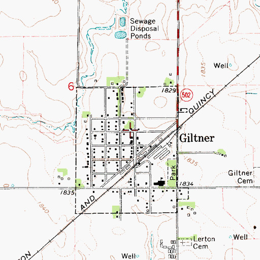 Topographic Map of Village of Giltner, NE
