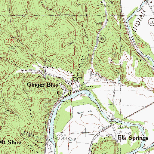 Topographic Map of Village of Ginger Blue, MO