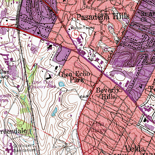 Topographic Map of Village of Glen Echo Park, MO