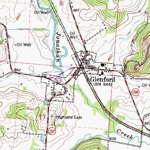 Topographic Map of Village of Glenford, OH