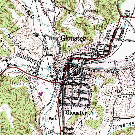 Topographic Map of Village of Glouster, OH