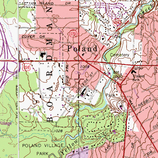 Topographic Map of Village of Poland, OH