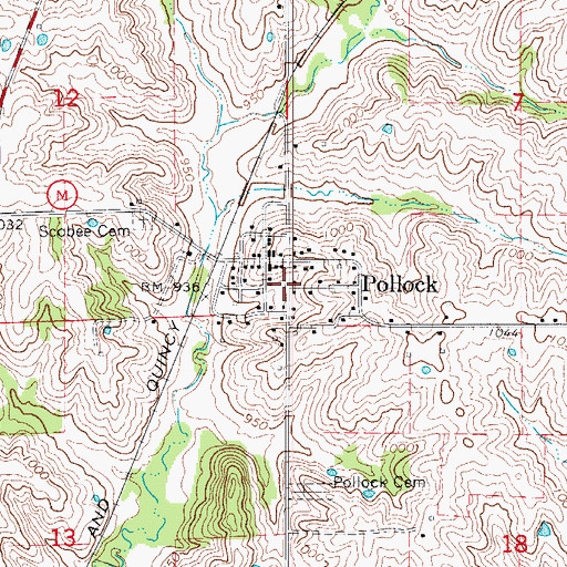 Topographic Map of Village of Pollock, MO