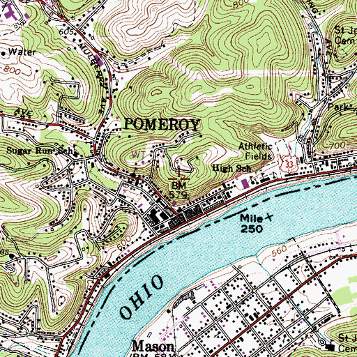 Topographic Map of Village of Pomeroy, OH