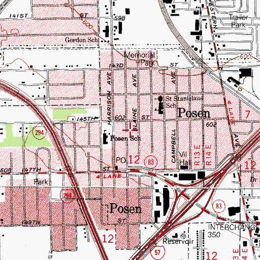 Topographic Map of Village of Posen, IL