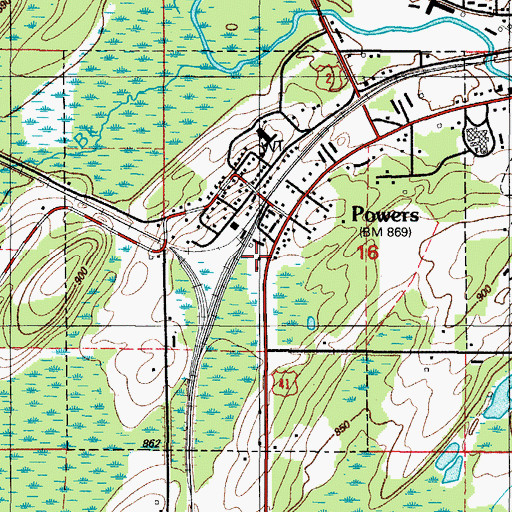 Topographic Map of Village of Powers, MI