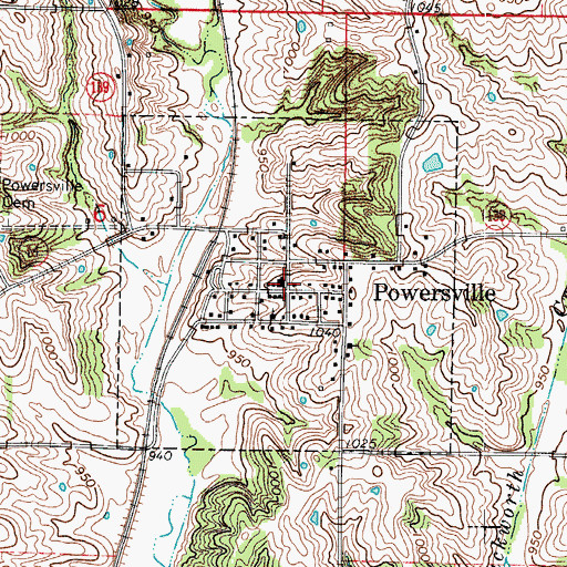 Topographic Map of Village of Powersville, MO
