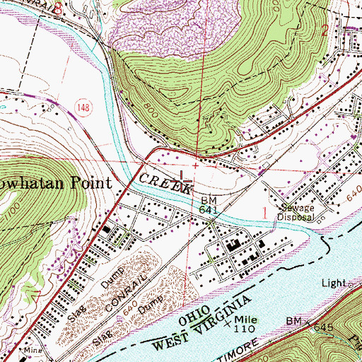 Topographic Map of Village of Powhatan Point, OH