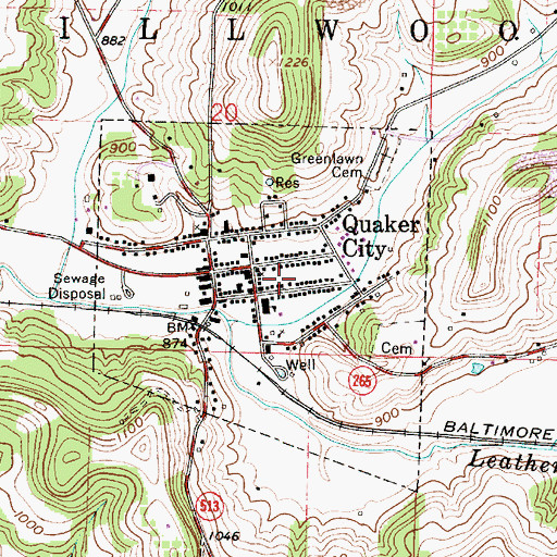 Topographic Map of Village of Quaker City, OH