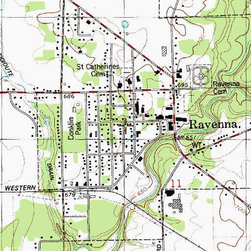 Topographic Map of Village of Ravenna, MI