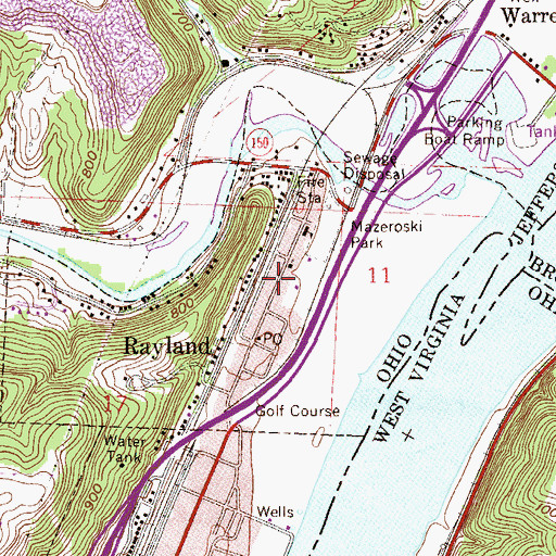 Topographic Map of Village of Rayland, OH
