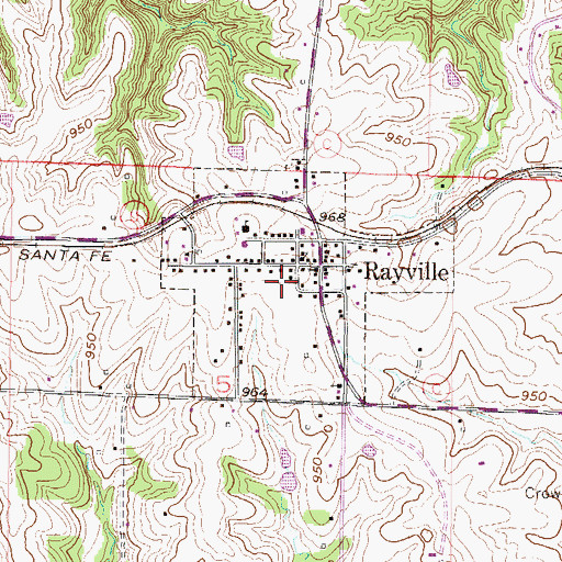Topographic Map of Village of Rayville (historical), MO