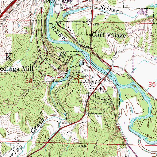 Topographic Map of Village of Redings Mill, MO