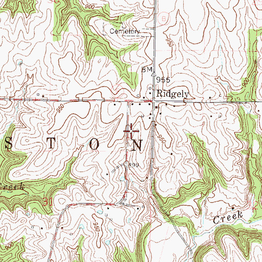 Topographic Map of Village of Ridgely, MO