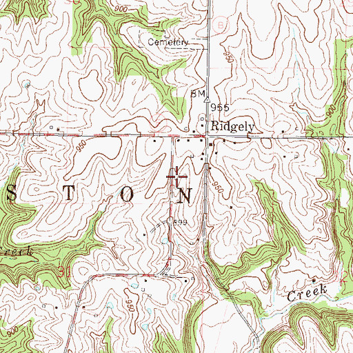Topographic Map of Village of Ridgely, MO