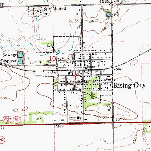 Topographic Map of Village of Rising City, NE