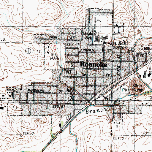 Topographic Map of Village of Roanoke, IL