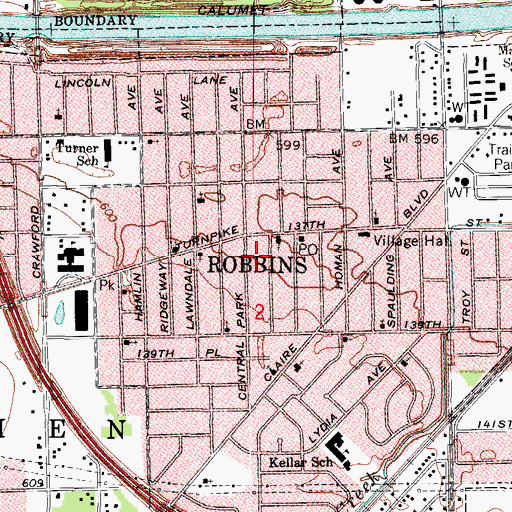 Topographic Map of Village of Robbins, IL