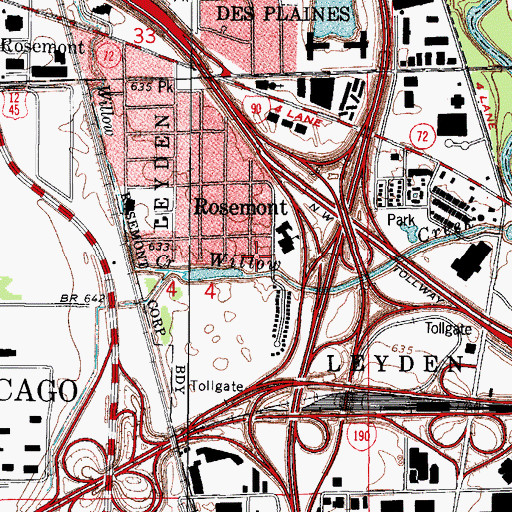 Topographic Map of Village of Rosemont, IL