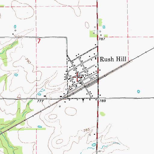 Topographic Map of Village of Rush Hill, MO